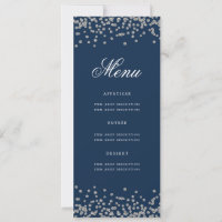 80th Birthday Menu Silver Confetti Navy Blue