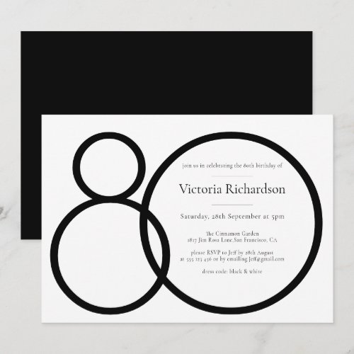 80th Birthday Minimalist Black White Classy Custom