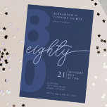 80th Birthday Modern Minimalist Navy  Invitation<br><div class="desc">Celebrate a milestone birthday in style with this modern and minimalist 80th birthday invitation. Featuring a monochromatic navy design, this invitation is sure to make a statement. The sleek eighty script adds a touch of sophistication to the design. Perfect for a gender-neutral celebration, this simple yet stylish invitation is ideal...</div>