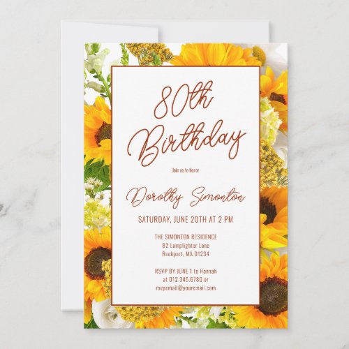 80th Birthday Modern Sunflower Floral