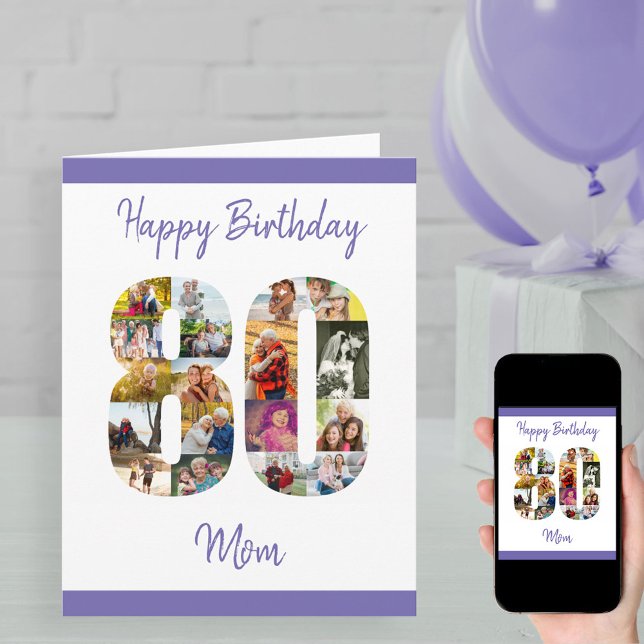 80th Birthday Mom Number 80 Photo Collage Big Card (Creator Uploaded)
