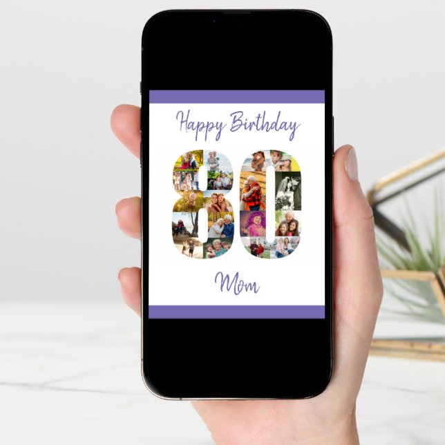 80th Birthday Mom Number 80 Photo Collage Big Card (Front Digital)