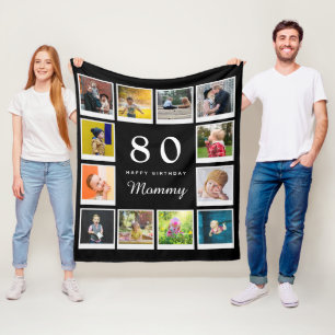80th Birthday Mommy Photo Collage Template Black Fleece Blanket