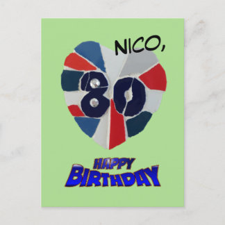 80th Birthday Mosaic Art Postcard