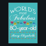 80th Birthday Most Fabulous Colorful Gem Turquoise Invitation<br><div class="desc">Celebrate the milestone birthday of your favorite senior citizen with this fun gift reminding them of how fabulous they are. White and grey lettering on deep turquoise background. Colorful diamond-cut gems in rainbow tones serve as accent. Customize with names, initials or other text. This series is in increments of 5...</div>