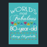 80th Birthday Most Fabulous Colorful Gem Turquoise Invitation<br><div class="desc">Celebrate the milestone birthday of your favorite senior citizen with this fun gift reminding them of how fabulous they are. White and grey lettering on deep turquoise background. Colorful diamond-cut gems in rainbow tones serve as accent. Customize with names, initials or other text. This series is in increments of 5...</div>