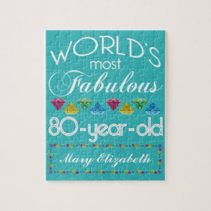 80th Birthday Most Fabulous Colorful Gem Turquoise Jigsaw Puzzle