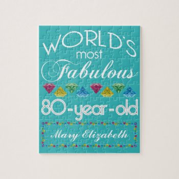 80th Birthday Most Fabulous Colorful Gem Turquoise Jigsaw Puzzle by BCMonogramMe at Zazzle