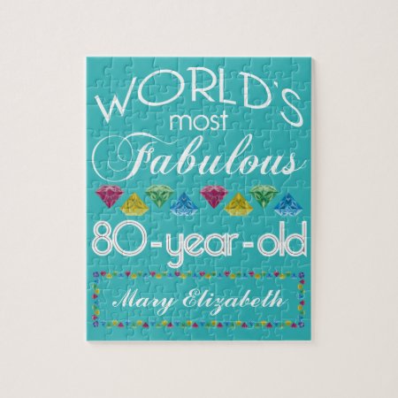 80th Birthday Most Fabulous Colorful Gem Turquoise Jigsaw Puzzle
