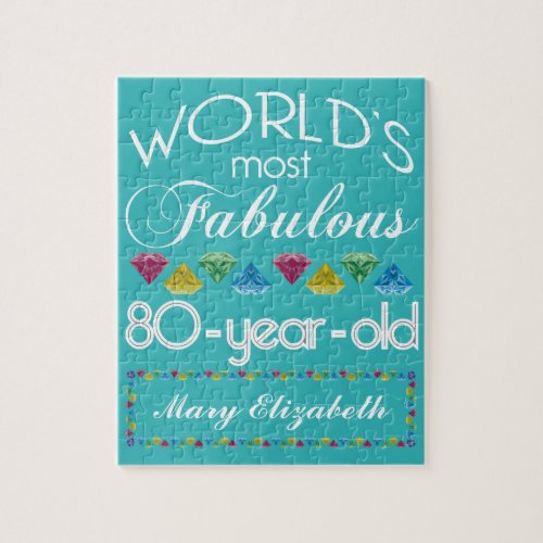 80th Birthday Most Fabulous Colorful Gem Turquoise Jigsaw Puzzle
