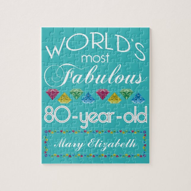 80th Birthday Most Fabulous Colorful Gem Turquoise Jigsaw Puzzle (Vertical)