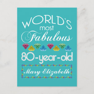 80th Birthday Most Fabulous Colorful Gem Turquoise Postcard