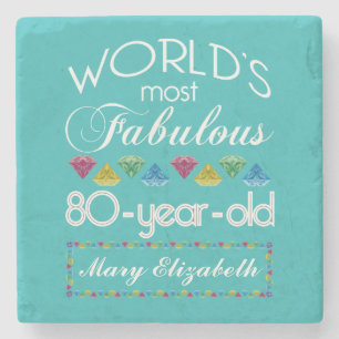 80th Birthday Most Fabulous Colorful Gem Turquoise Stone Coaster