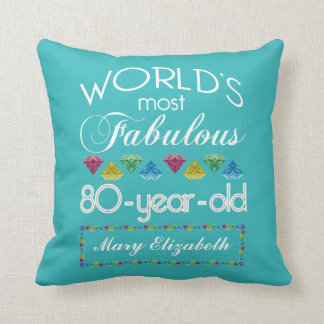 80th Birthday Most Fabulous Colorful Gem Turquoise Throw Pillow
