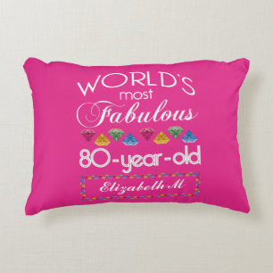 80th Birthday Most Fabulous Colorful Gems Pink Accent Pillow
