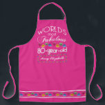 80th Birthday Most Fabulous Colorful Gems Pink Apron<br><div class="desc">Celebrate the milestone birthday of your favorite senior citizen with this fun gift reminding them of how fabulous they are. White and grey lettering on deep turquoise background. Colorful diamond-cut gems in rainbow tones serve as accent. Customize with names, initials or other text. This series is in increments of 5...</div>