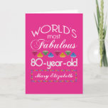 80th Birthday Most Fabulous Colorful Gems Pink Card