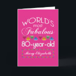 80th Birthday Most Fabulous Colorful Gems Pink Card<br><div class="desc">Celebrate the milestone birthday of your favorite senior citizen with this fun gift reminding them of how fabulous they are. White and grey lettering on deep pink background. Colorful diamond-cut gems in rainbow tones serve as accent. Customize with names, initials or other text. This series is in increments of 5...</div>