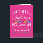 80th Birthday Most Fabulous Colorful Gems Pink Card<br><div class="desc">Celebrate the milestone birthday of your favorite senior citizen with this fun gift reminding them of how fabulous they are. White and grey lettering on deep pink background. Colorful diamond-cut gems in rainbow tones serve as accent. Customize with names, initials or other text. This series is in increments of 5...</div>