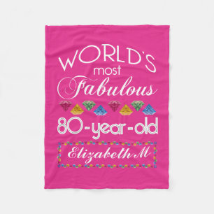 80th Birthday Most Fabulous Colorful Gems Pink Fleece Blanket