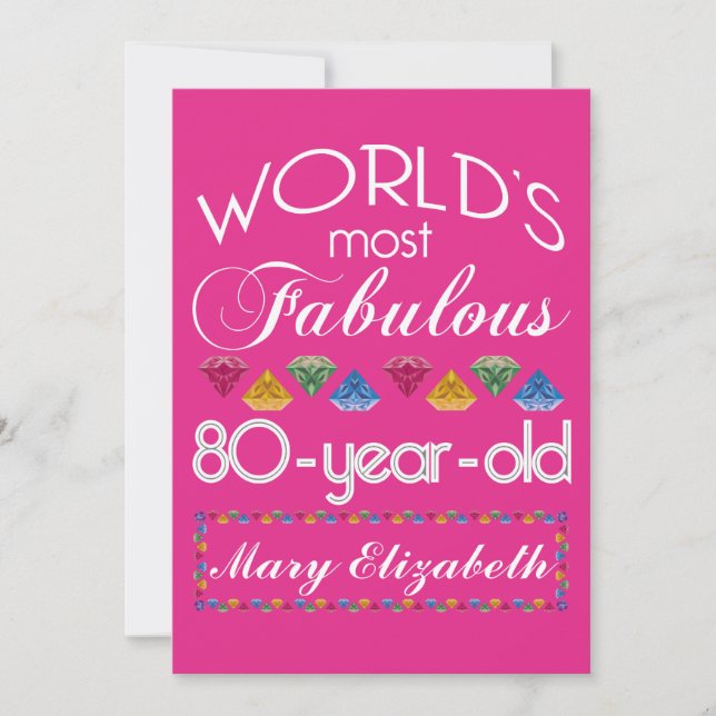 80th Birthday Most Fabulous Colorful Gems Pink Invitation (Front)