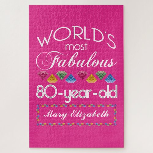 80th Birthday Most Fabulous Colorful Gems Pink Jigsaw Puzzle