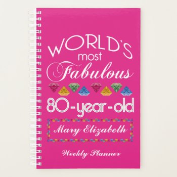 80th Birthday Most Fabulous Colorful Gems Pink Planner by BCMonogramMe at Zazzle