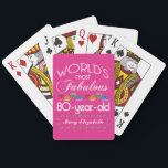 80th Birthday Most Fabulous Colorful Gems Pink Poker Cards<br><div class="desc">Celebrate the milestone birthday of your favorite senior citizen with this fun gift reminding them of how fabulous they are. White and grey lettering on deep pink background. Colorful diamond-cut gems in rainbow tones serve as accent. Customize with names, initials or other text. This series is in increments of 5...</div>