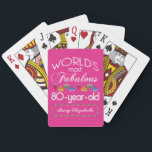 80th Birthday Most Fabulous Colorful Gems Pink Poker Cards<br><div class="desc">Celebrate the milestone birthday of your favorite senior citizen with this fun gift reminding them of how fabulous they are. White and grey lettering on deep pink background. Colorful diamond-cut gems in rainbow tones serve as accent. Customize with names, initials or other text. This series is in increments of 5...</div>