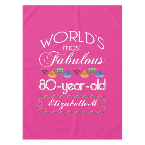 80th Birthday Most Fabulous Colorful Gems Pink Tablecloth