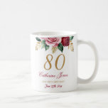 80th Birthday Mug for Grandma – Floral Custom Name<br><div class="desc">Celebrate a cherished milestone with this beautifully designed birthday mug, perfect for a beloved grandmother. Featuring a hand-painted watercolor floral arrangement in romantic shades of pink, blush, and burgundy, this elegant mug adds a personal touch with the name, age, and birthday date on one side, and a stunning bouquet of...</div>