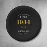 80th Birthday Name 1944 Black Gold Elegant Chic Paper Bowls<br><div class="desc">1944 Setting The Standards Paper Bowls: 80th Birthday Customizable Black Gold Elegant Chic Dining Ware. Celebrate a momentous milestone with our fully customizable 1944 Setting The Standards Paper Bowls. Embellished with an elegant black and gold design, these bowls add a luxe touch to the celebration. Ideal for snacks, dessert or...</div>