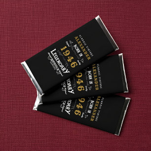 80th Birthday Name 1946 Black Gold Legend Hershey Bar Favors