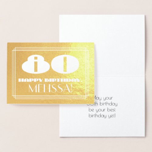 80th Birthday Name  Art Deco Inspired Look 80 Foil Card