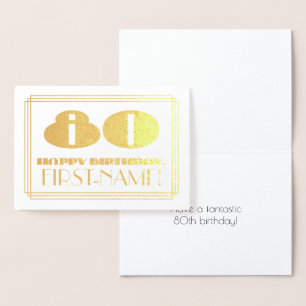 80th Birthday; Name + Art Deco Inspired Look "80" Foil Card
