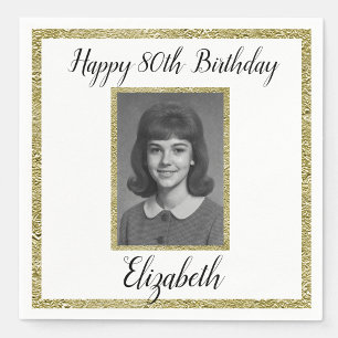 80th Birthday Napkins Custom Photo White and Gold