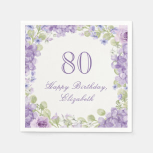 80th Birthday Napkins Elegant Purple Floral