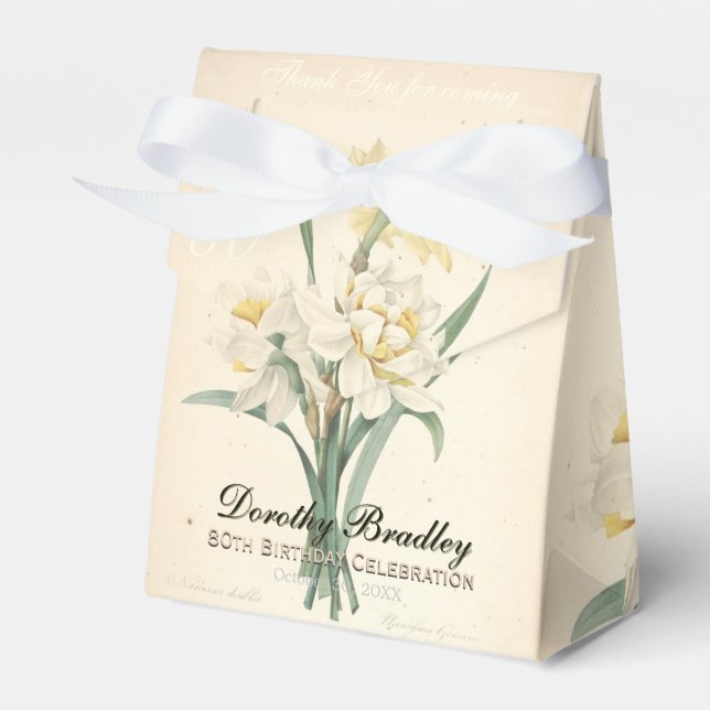 80th Birthday Narcissus Custom Thank You Favor Box (Front Side)