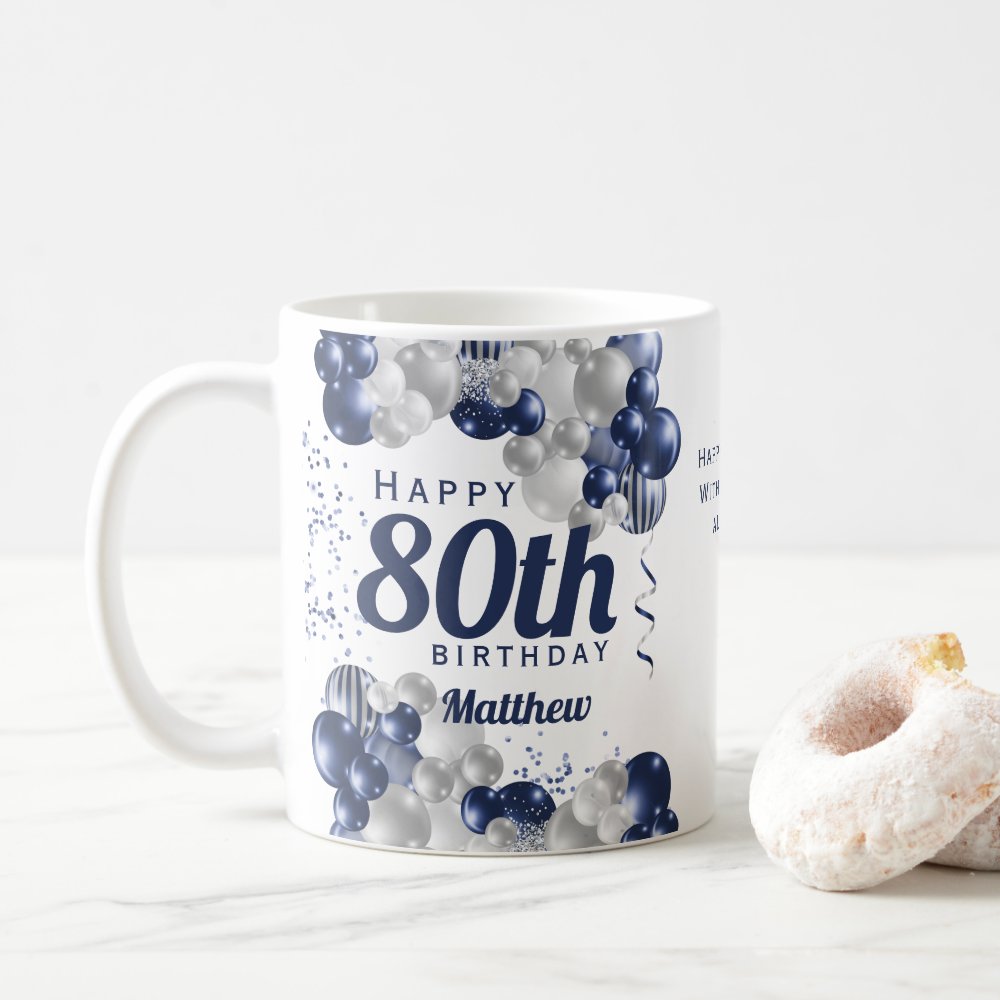 80th Birthday Navy Balloons Custom Coffee Mug