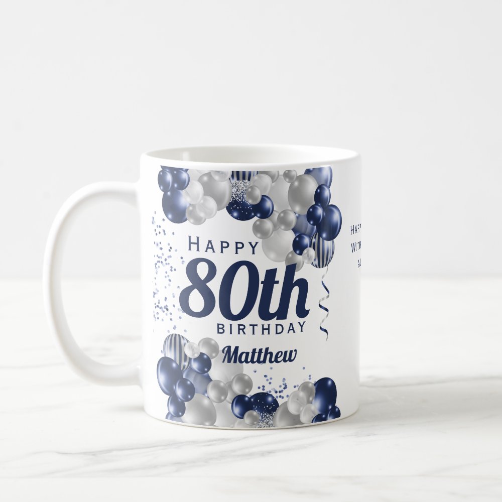Discover 80th Birthday Navy Balloons Custom Coffee Mug