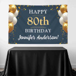 80th Birthday Navy Blue and Gold Celebration Banner<br><div class="desc">Celebrate in style with our 80th Birthday Navy Blue and Gold Celebration Banner! This elegant banner is designed with a striking black background accented by shimmering gold details, creating a luxurious and festive ambiance. Perfect for a milestone celebration, it features customizable text to honor the guest of honor, adding a...</div>