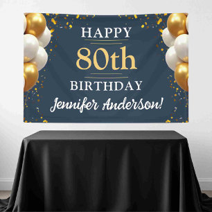 80th Birthday Navy Blue and Gold Celebration Banner