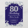 80th Birthday Navy Blue and Silver Diamond Invitation