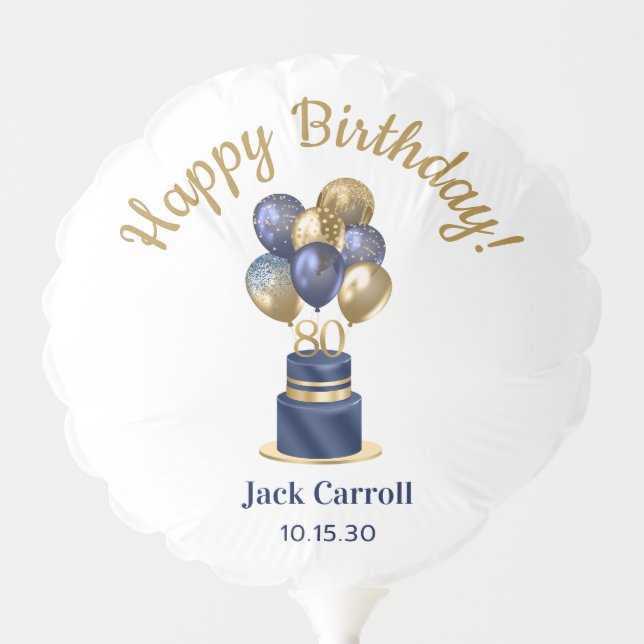 80th Birthday Navy Blue Balloon Cake (Front)