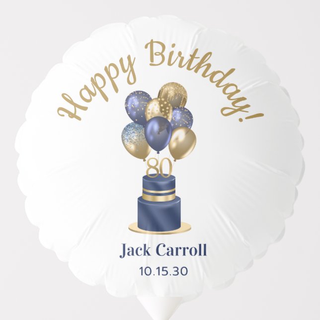 80th Birthday Navy Blue Balloon Cake (Front)