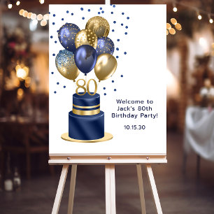 80th Birthday Navy Blue Balloon Cake Foam Board