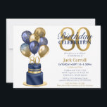 80th Birthday Navy Blue Balloon Cake Invitation<br><div class="desc">This fabulous men's 80th birthday party invitation featuring a 2-layer navy blue and gold cake with navy blue and gold balloons, the number 80 in gold would be perfect for celebrating your loved one turning 80. It is traditional and classic while being fresh, modern and contemporary. The back is a...</div>