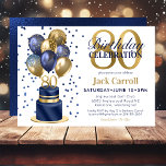 80th Birthday Navy Blue Balloon Cake Invitation