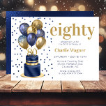 80th Birthday Navy Blue Balloon Cake Invitation<br><div class="desc">This fabulous men's 80th birthday navy blue cake invitation featuring a 2-layer navy blue and gold cake with navy blue and gold balloons and the number 80 in gold would be perfect for celebrating your husband, brother, dad, friend, uncle, grandfather, great grandfather. It is traditional and classic while being fresh,...</div>