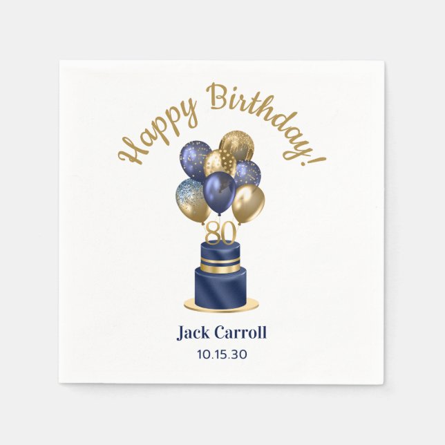 80th Birthday Navy Blue Balloon Cake Napkins (Front)